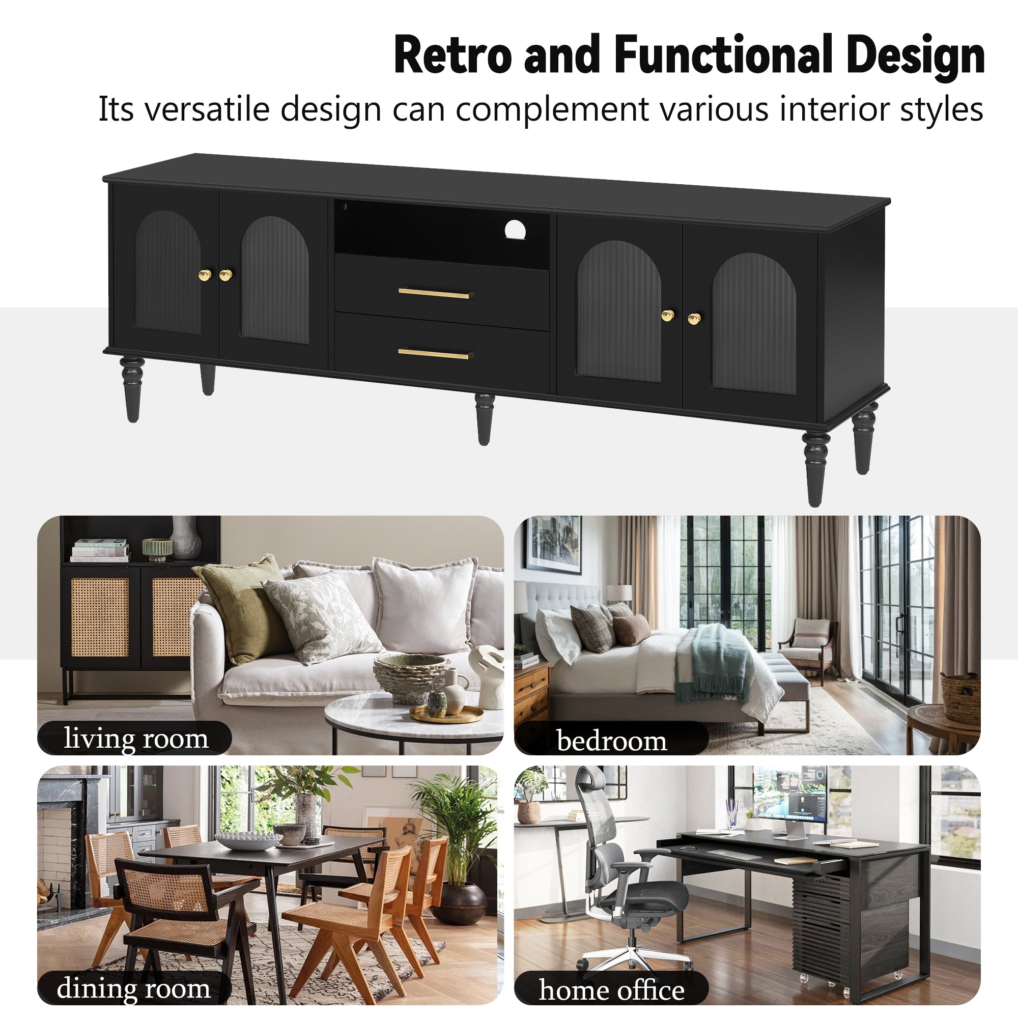 Vibe Haus 68.9'' Retro TV Stand for TVs up to 75 Inches
