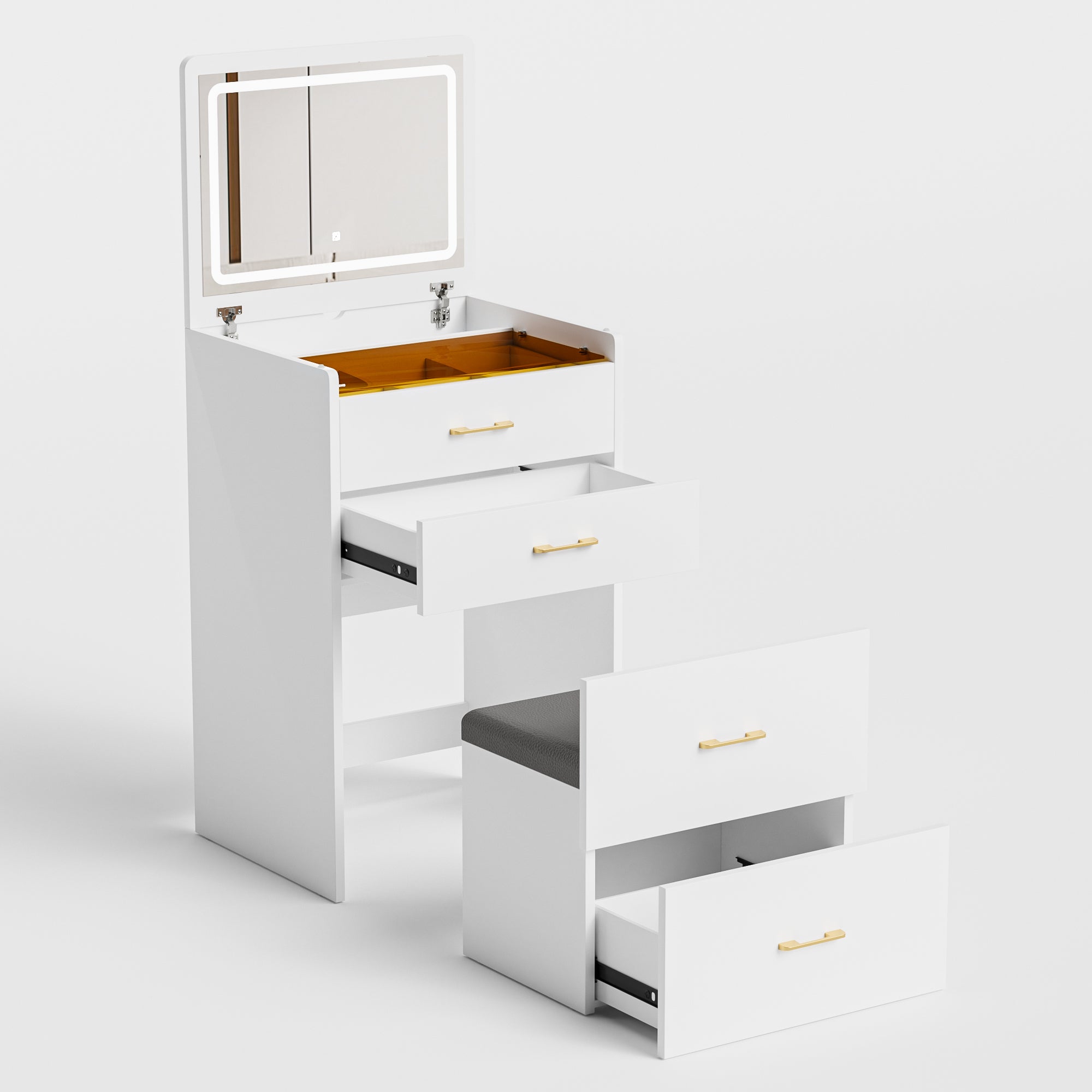 3 in 1 Vanity Desk with Open Top Mirror