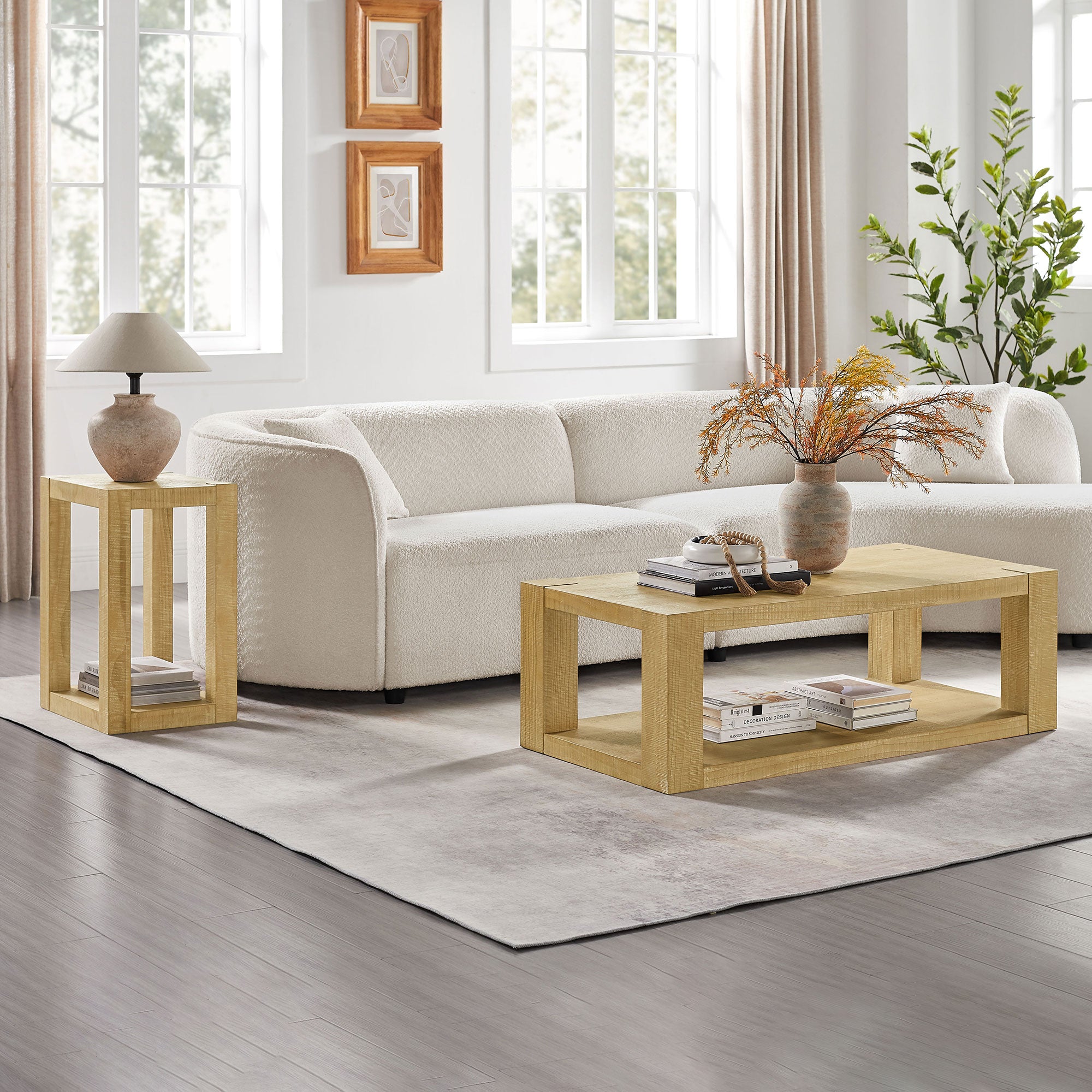 2-Piece Modern 2 Tier Rectangle Coffee Table Set