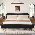 Roman Curved Headboard Upholstered Platform Bed, King, Ebony