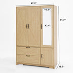 4 Doors Wardrobe Closet with Mirror, LED Wardrobe with Doors