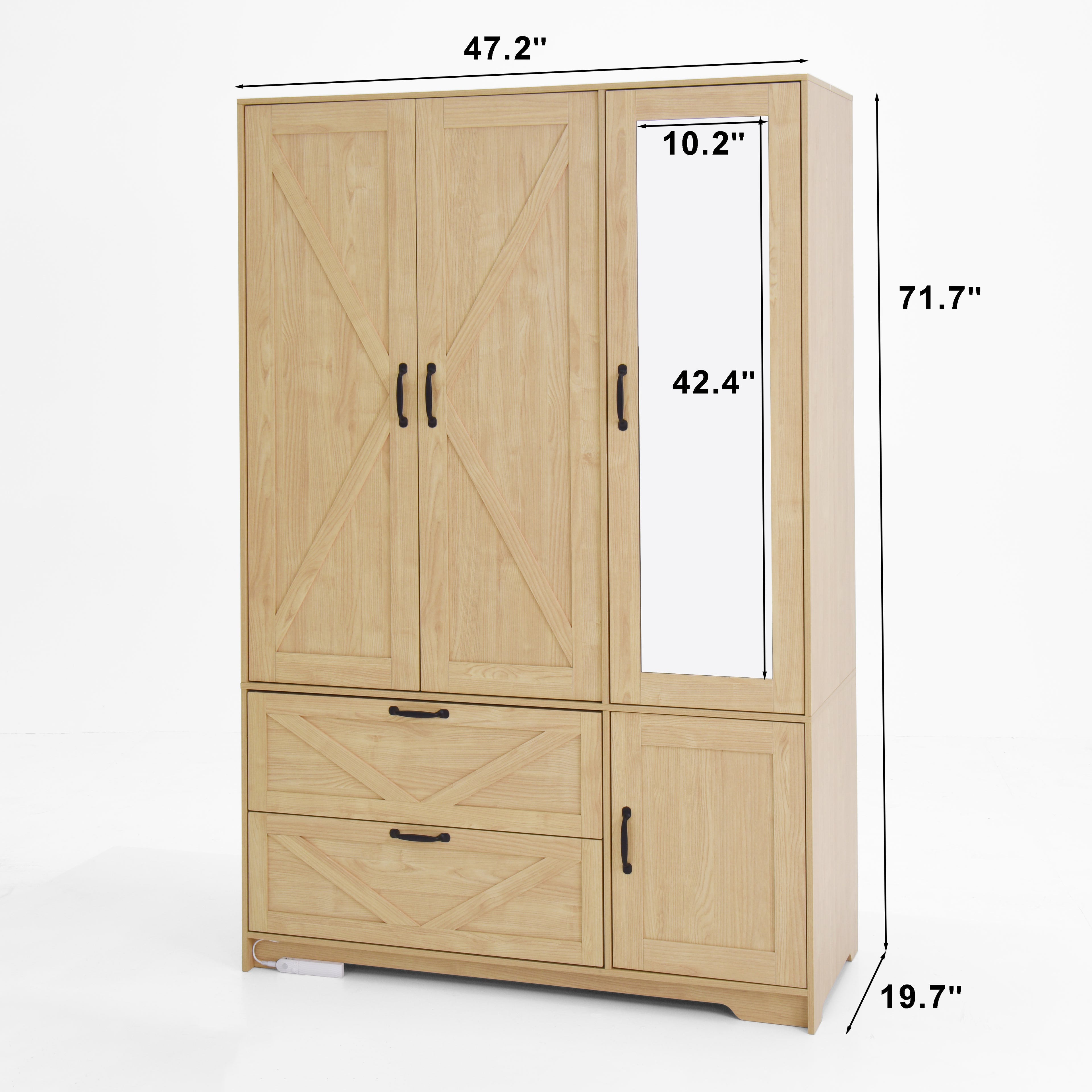 4 Doors Wardrobe Closet with Mirror, LED Wardrobe with Doors