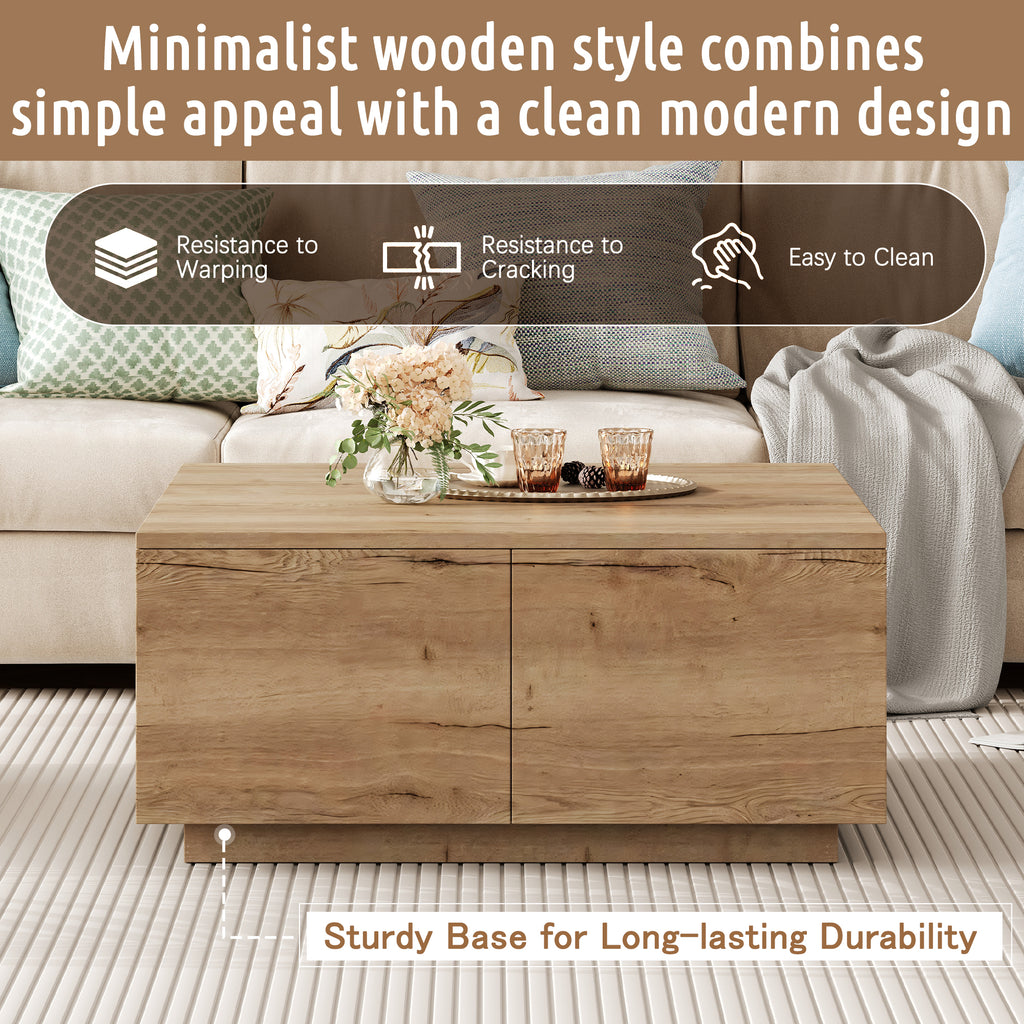 Square Coffee Table with 4 Drawers, 33.25-Inch, Natural