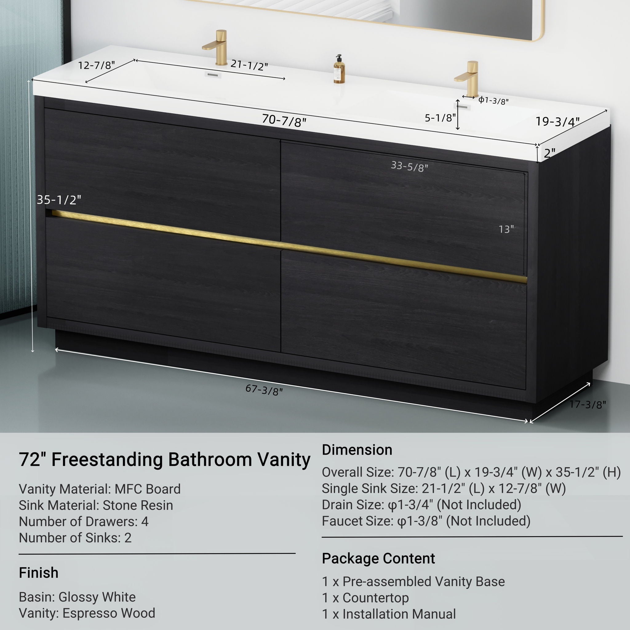 Bathin Freestanding Bathroom Vanity With Double Sinks