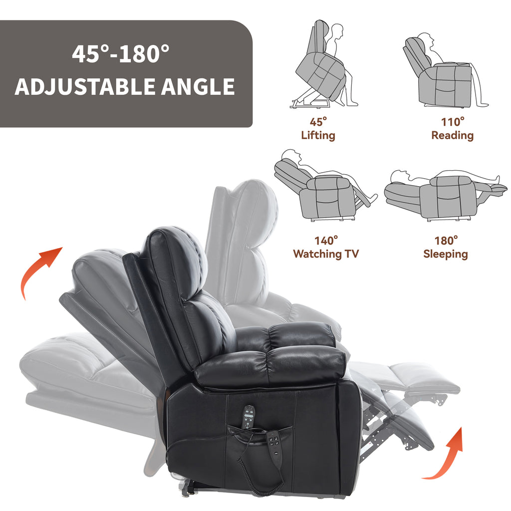 Black Leatheraire Heat Massage Dual Motor Recliner