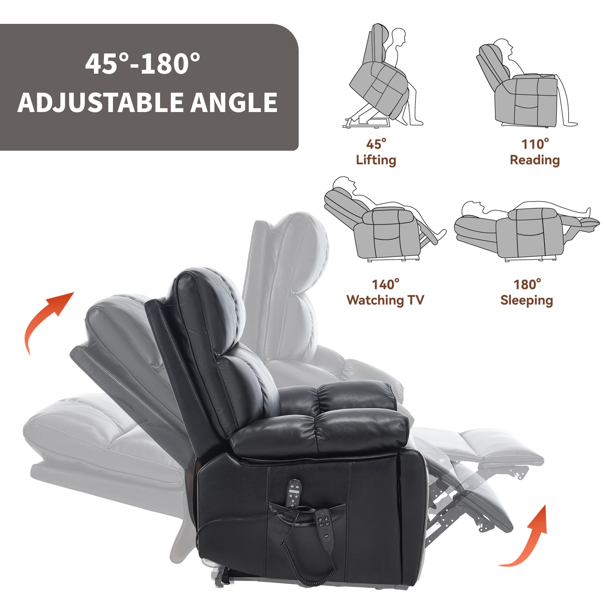 Black Leatheraire Heat Massage Dual Motor Recliner