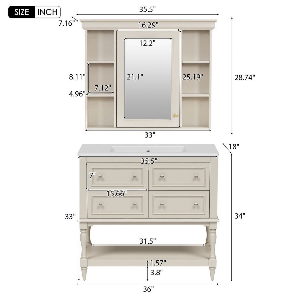 36'' Bathroom Vanity with Medicine Cabinet