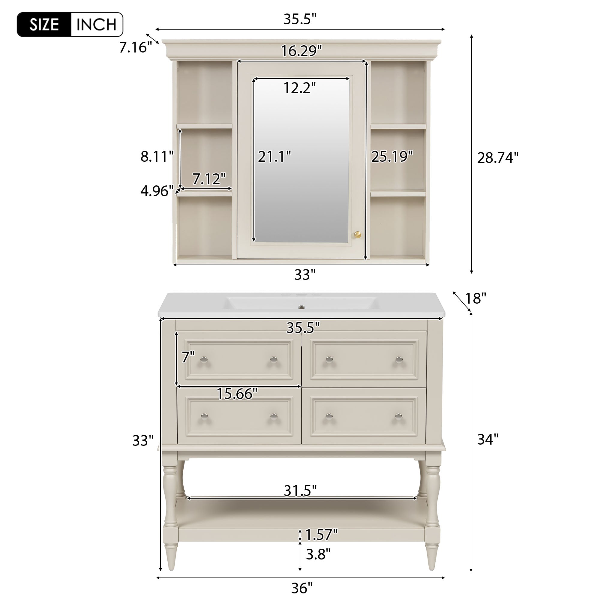 36'' Bathroom Vanity with Medicine Cabinet