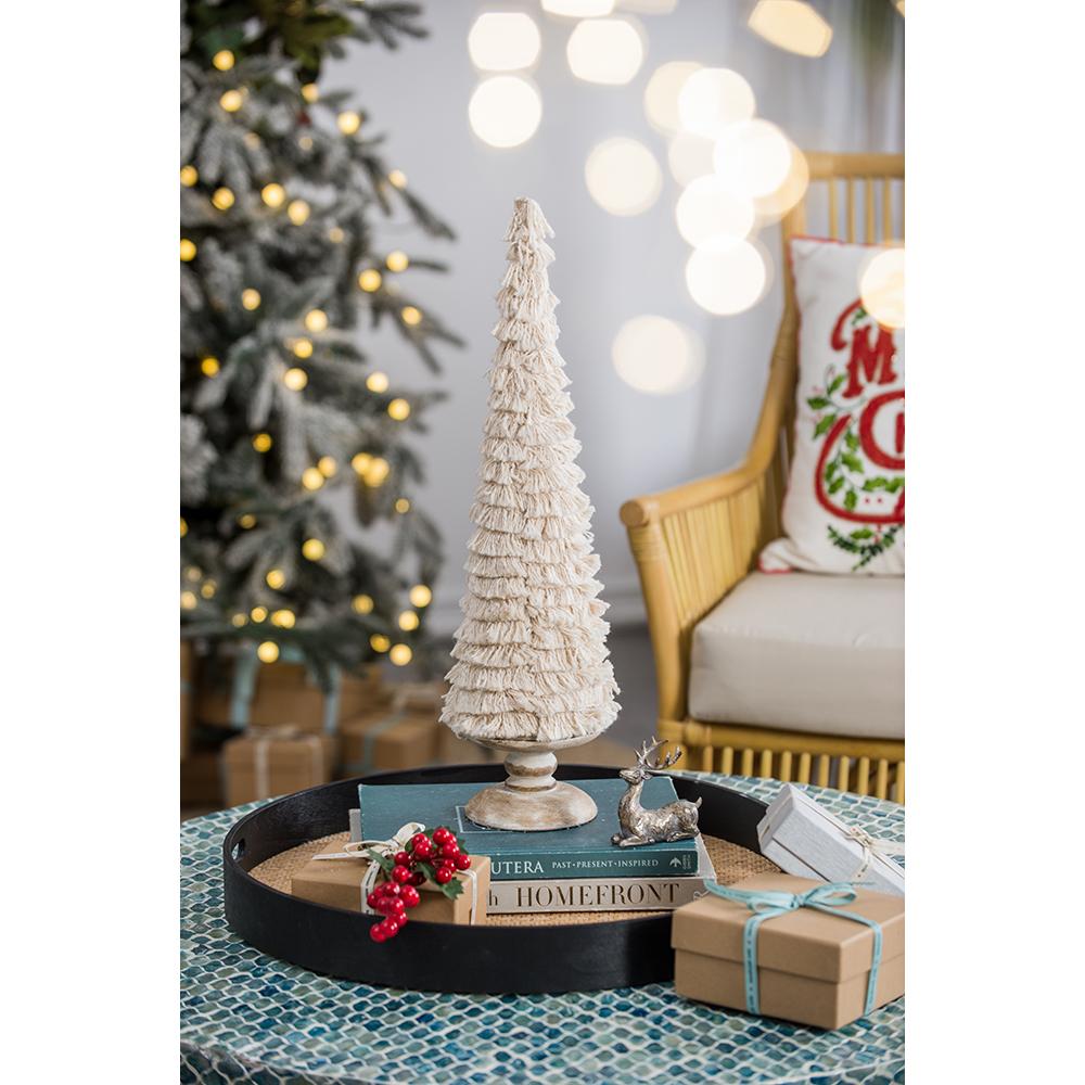 D5.1x21.7" Fringes Embellished Cone With Wooden Base