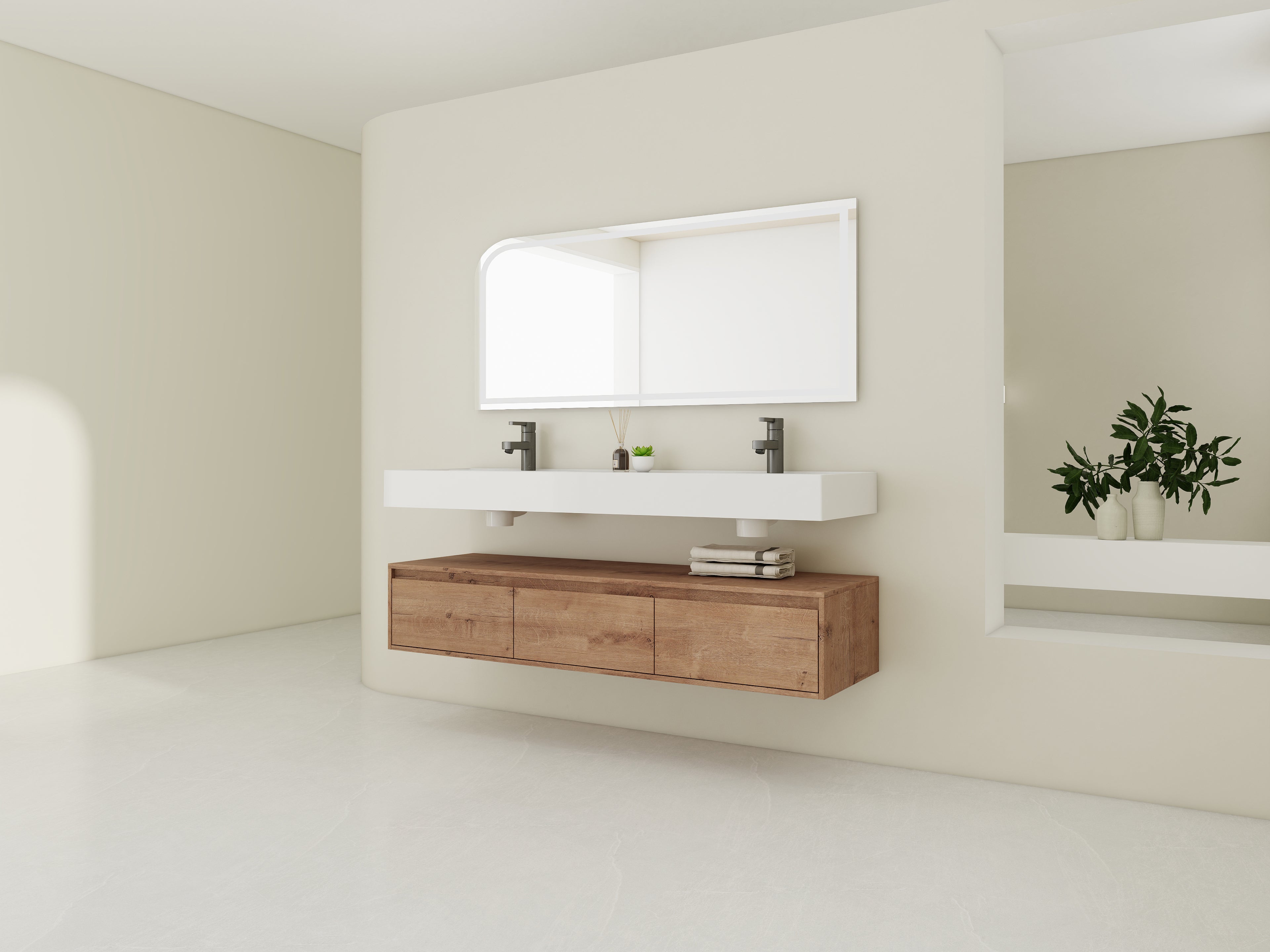 60 Inch Wall-Mounted Bathroom Vanity with Double Resin Sink