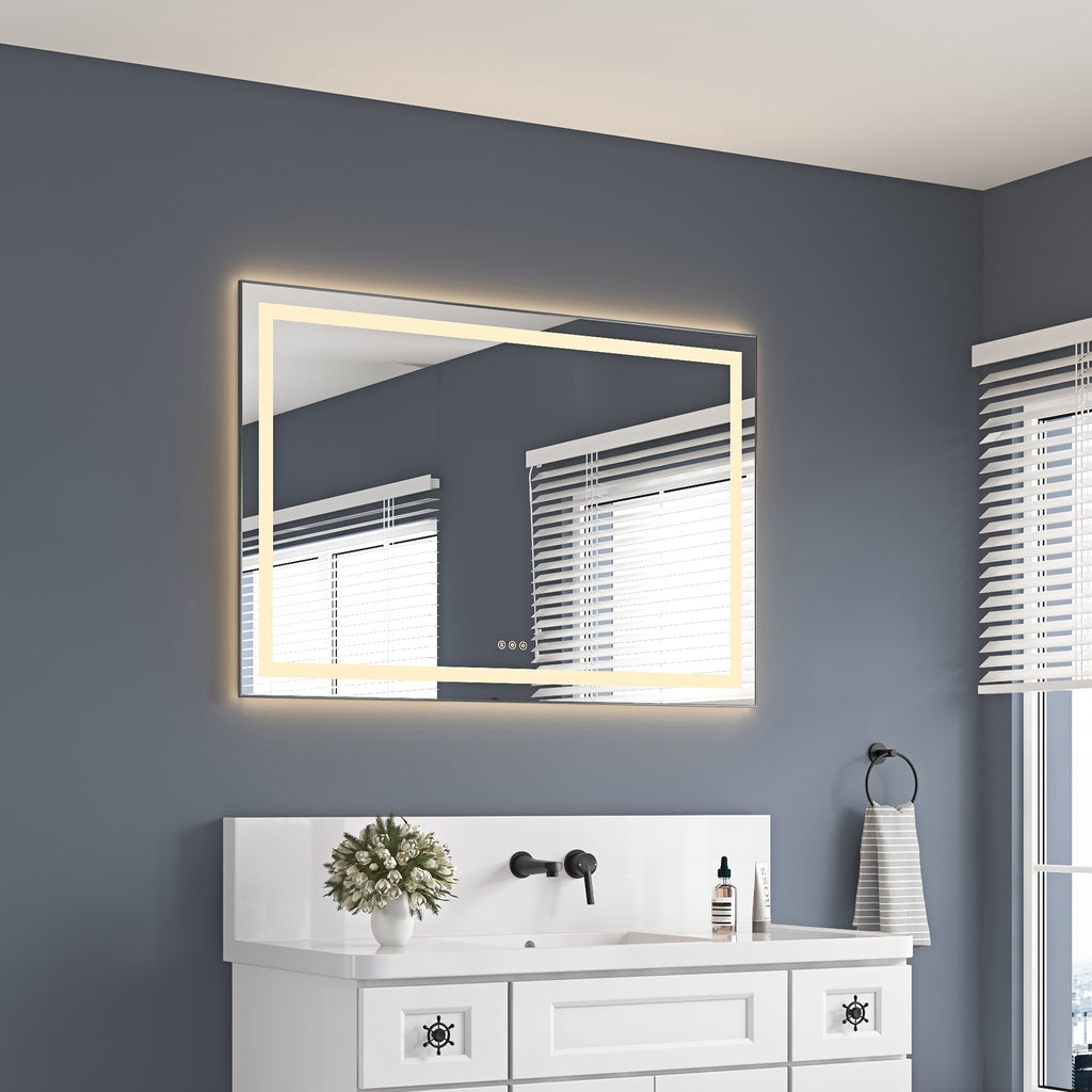 48" x 32" LED Bathroom Mirror with Front and Backlight