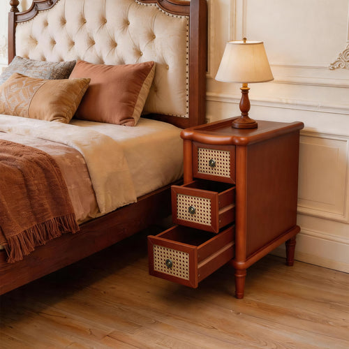 End Table - Rattan Narrow Side Table with 3 Drawers