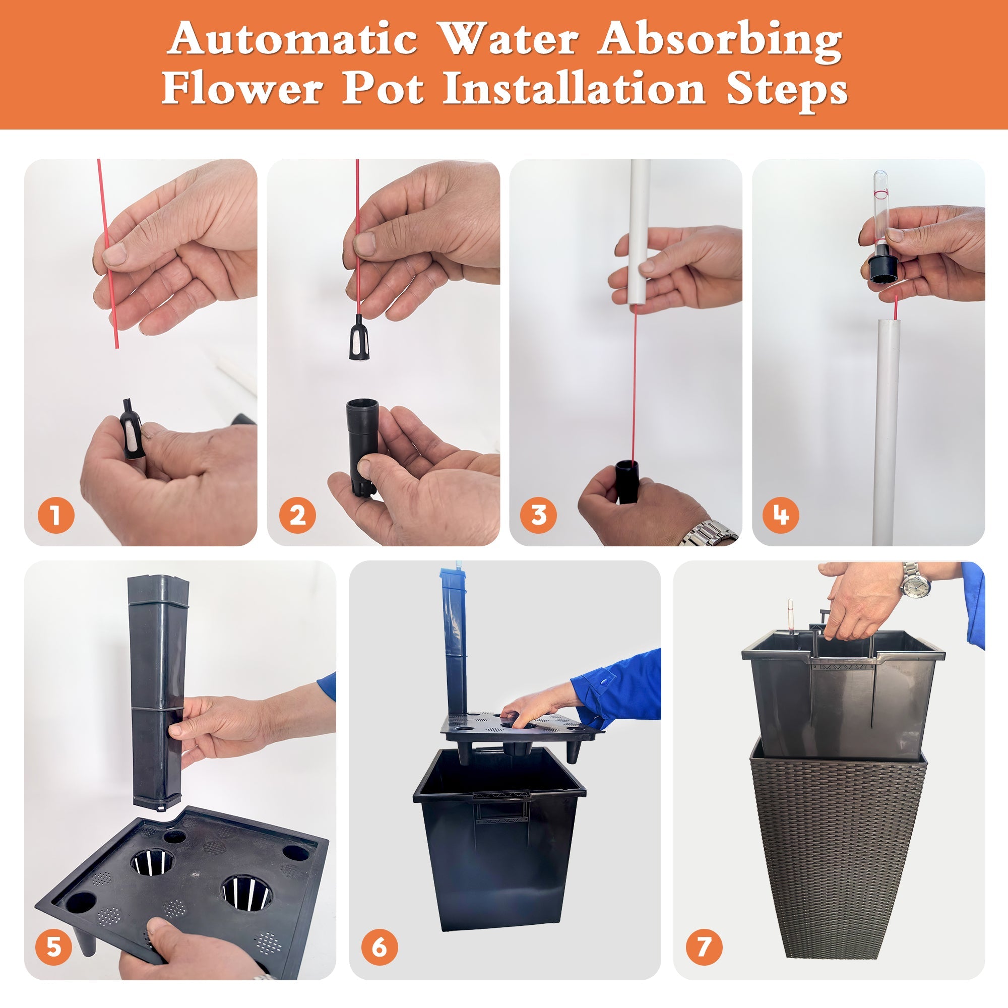 Pack of 2 Square Planters with Automatic Watering System