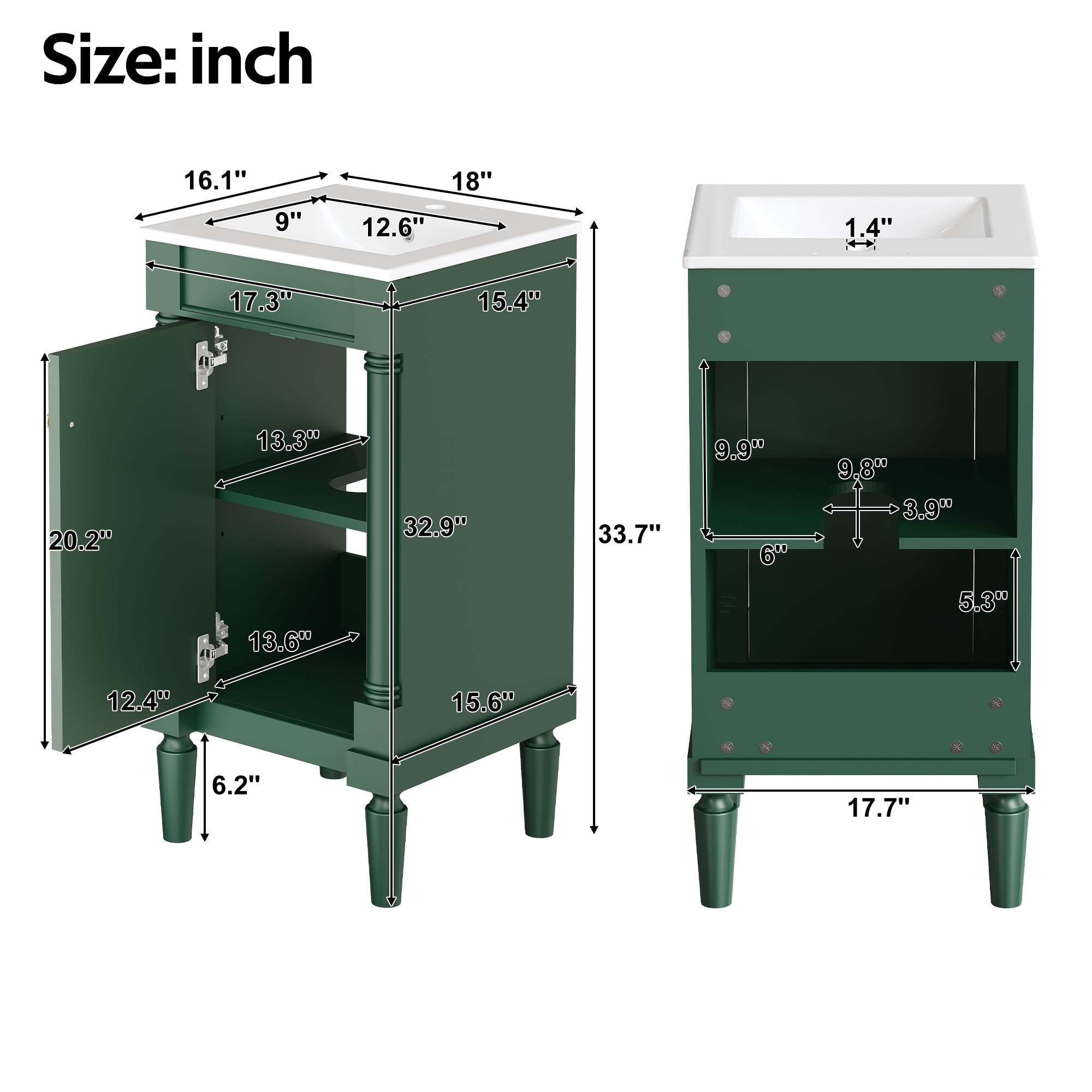 18" French Style Bathroom Cabinet with Storage