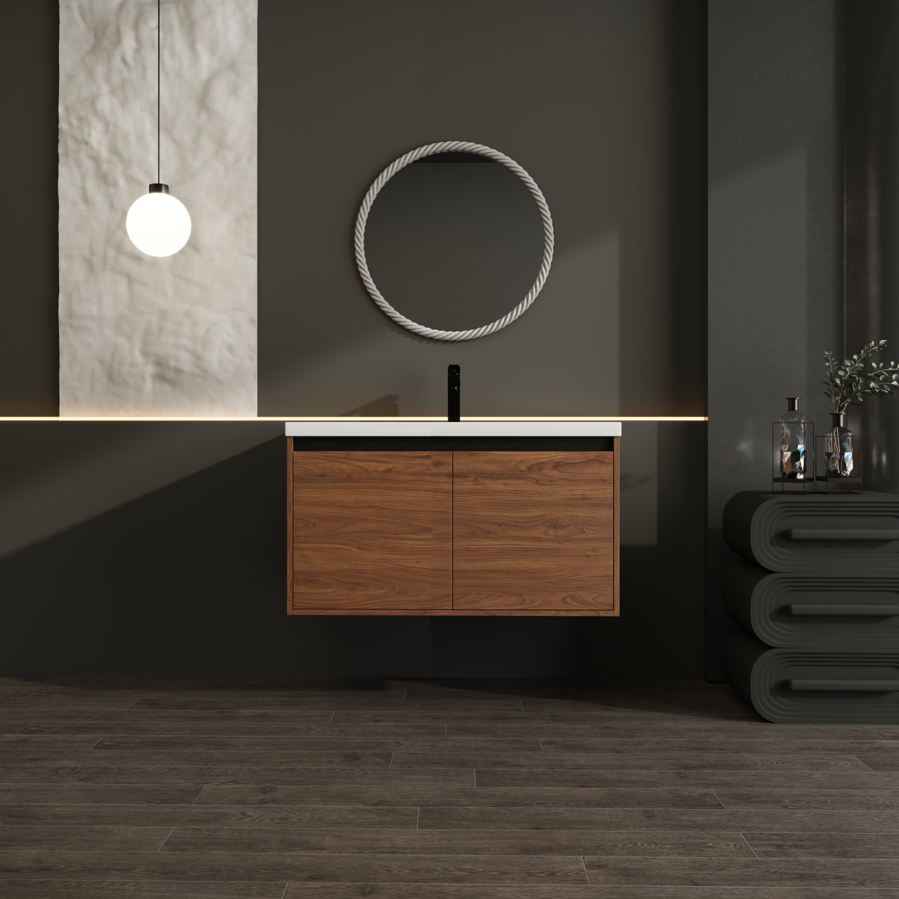 36" Wall Mounted Bathroom Vanity with Resin Basin