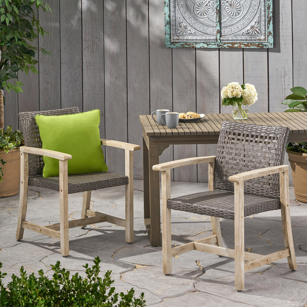 Hampton Wood and Wicker Dining Chair Set of 2