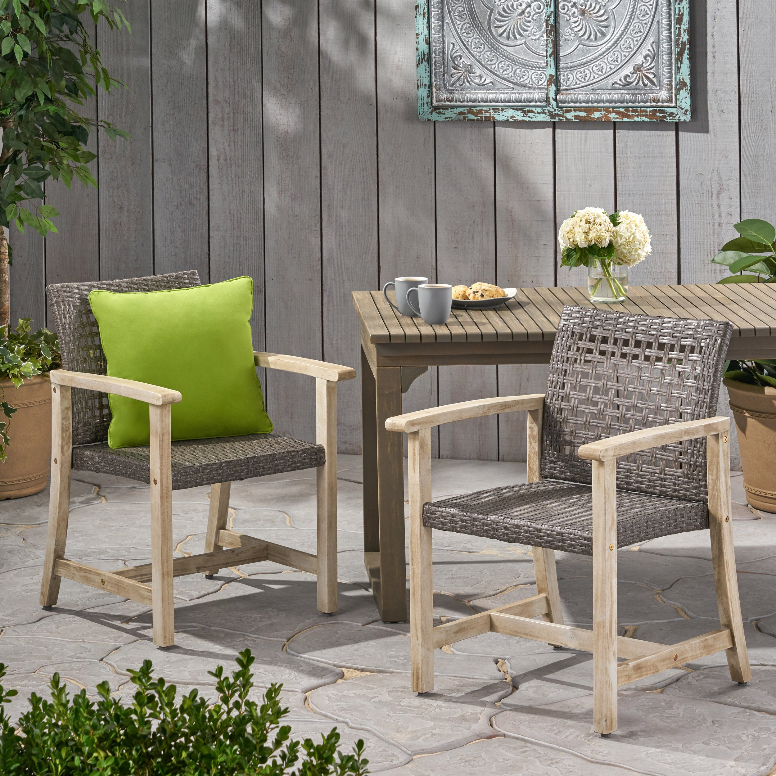 Hampton Wood and Wicker Dining Chair Set of 2