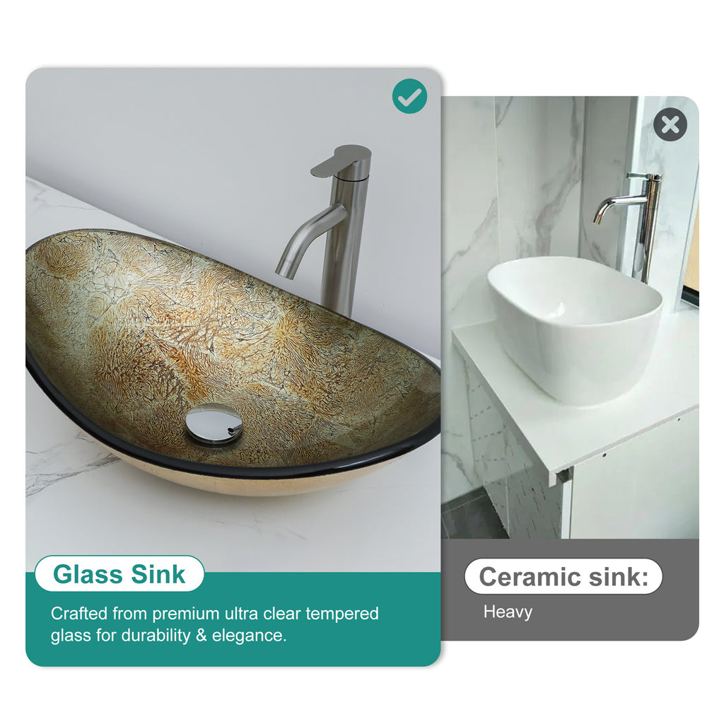 Artistic Tempered Glass Elegant Gold-Foil Glass Vessel Sink