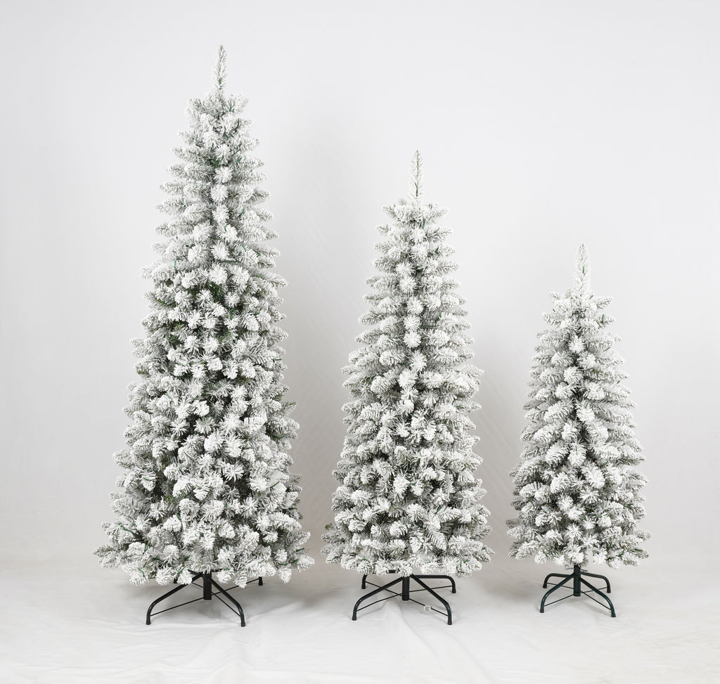 3-Piece Flocked Christmas Tree Set with Warm LED Lights, 4ft 5ft 6ft, Green