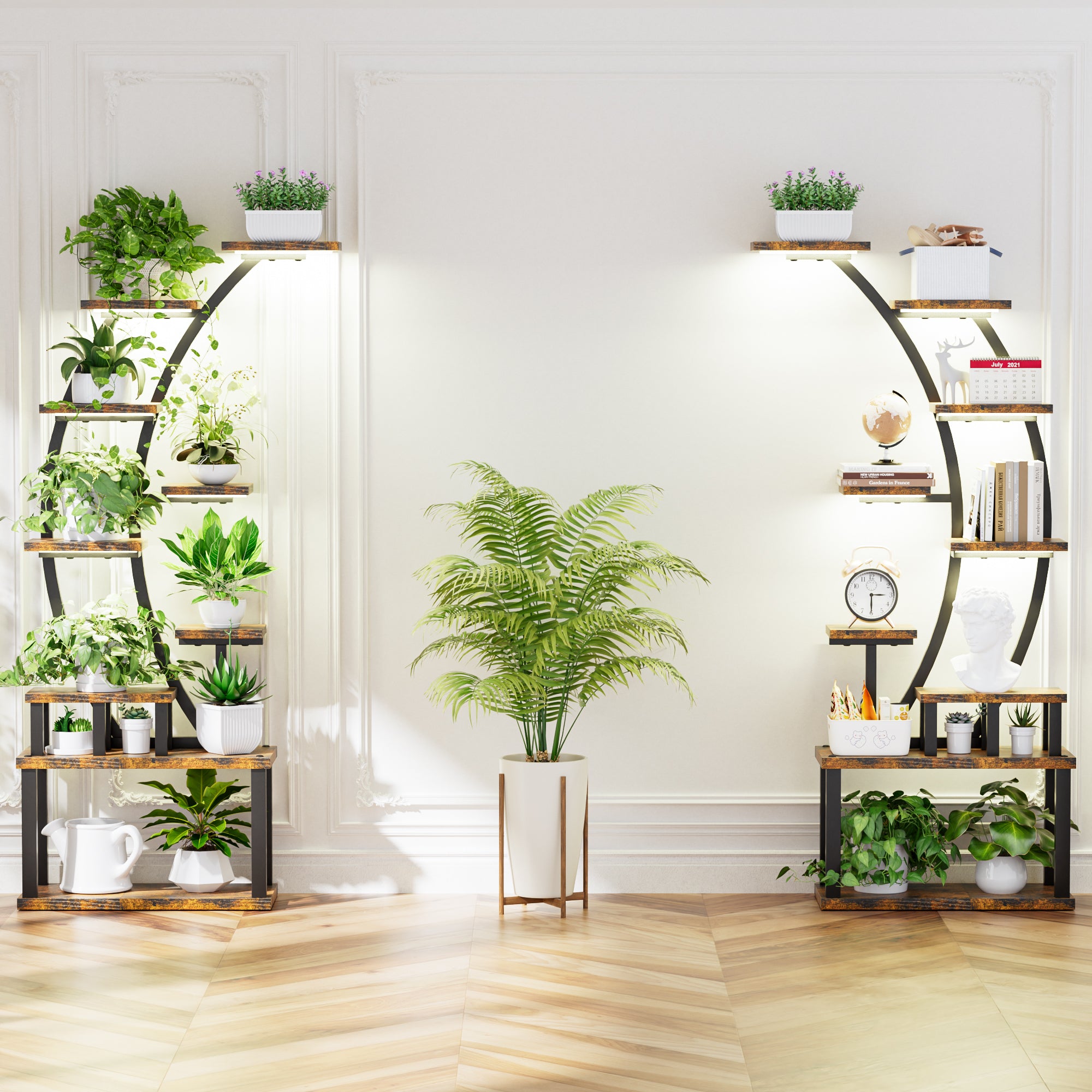 Indoor Plant Stand with Grow Lights - 63" Tall Metal Shelf