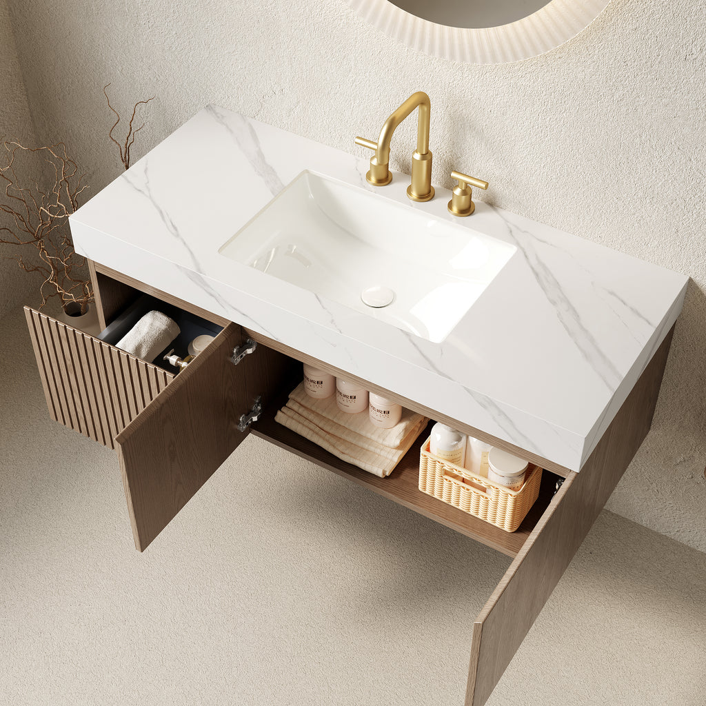 Muri 48" Bathroom Vanity & Sink, Floating Plywood Storage Cabinet