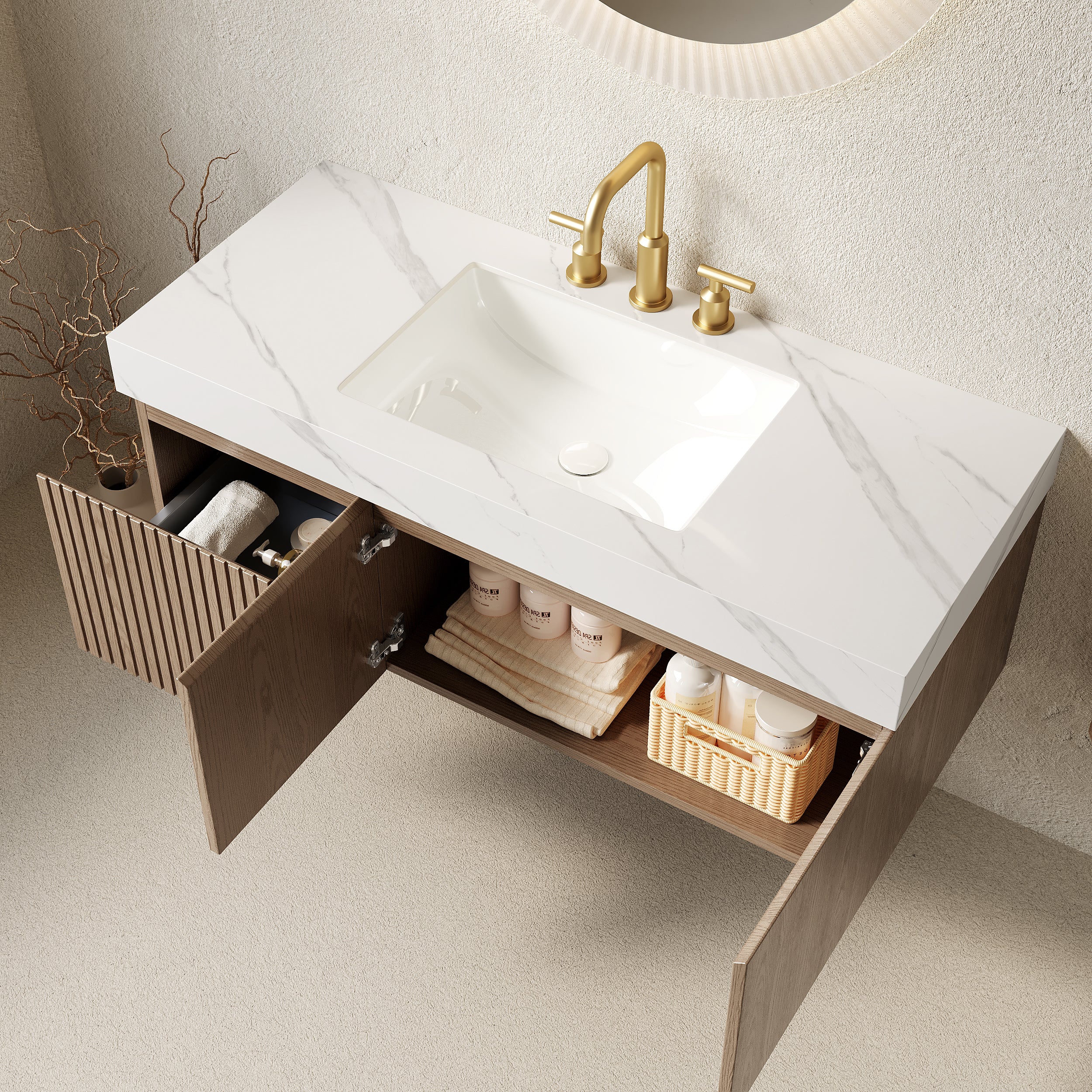 Muri 48" Bathroom Vanity & Sink, Floating Plywood Storage Cabinet