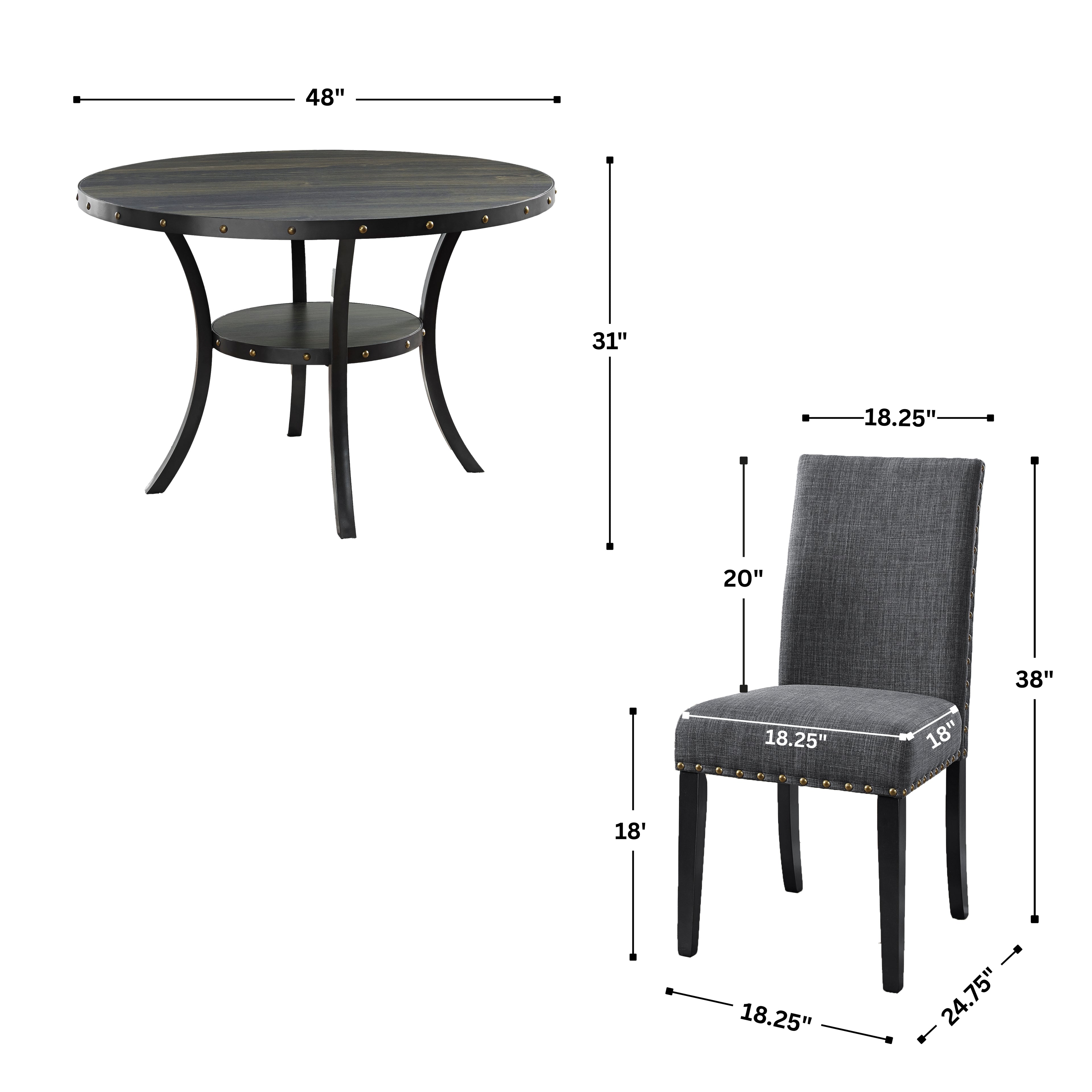 Biony Espresso Wood Dining Set With Gray Fabric Chairs