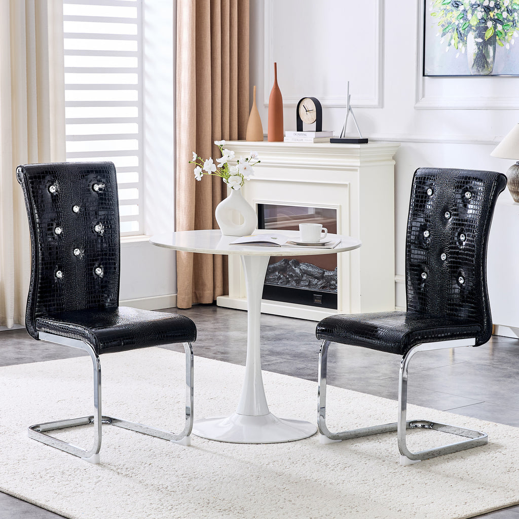 Set of 2 Retro Alligator Skin Upholstered Dining Chairs