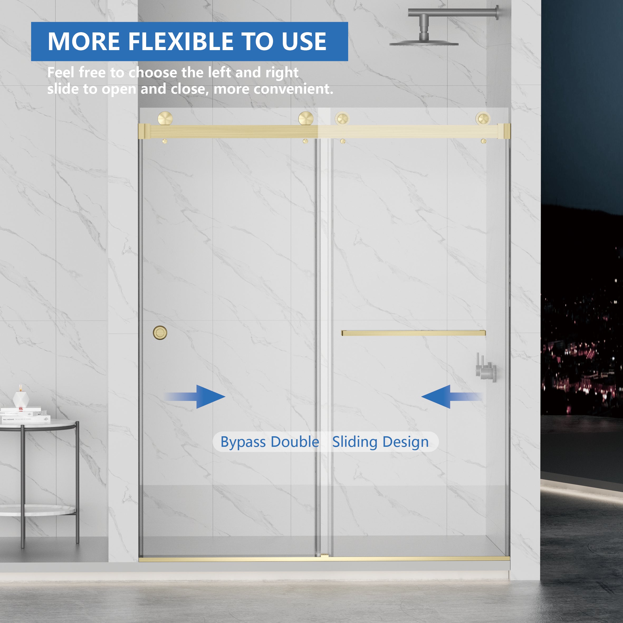 Frameless Shower Door with Double Sliding Mechanism