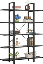 70.07" Height 5-Tier Vintage Industrial Black Bookshelf