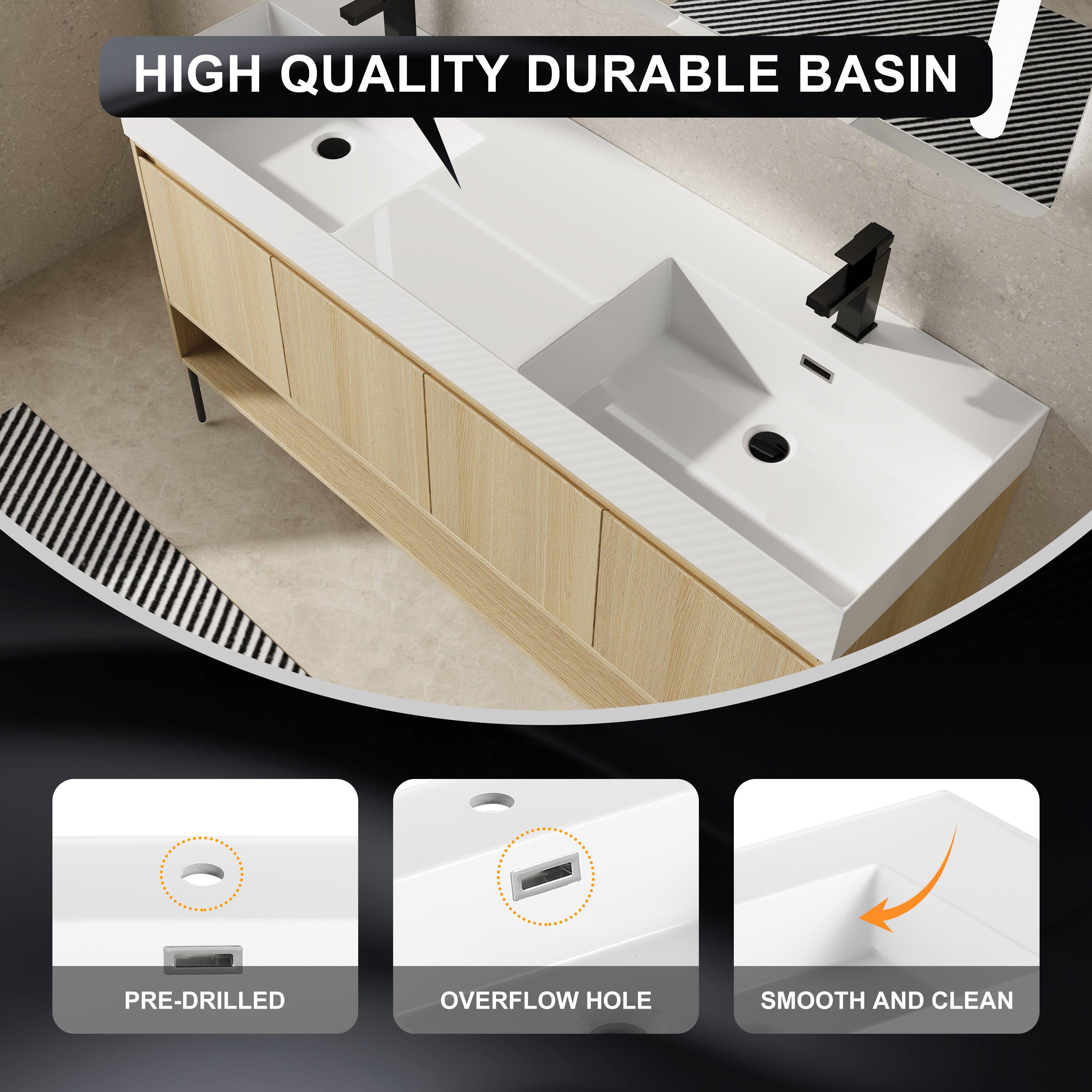 60" Bathroom Vanity Combo with Double Resin Sink