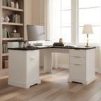 Modern Fluted L-Shaped Desk with Charging Station