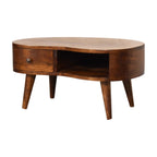 Solid Wood Mini Chestnut Wave Coffee Table, 1-Drawer, 1 Open-Shelf