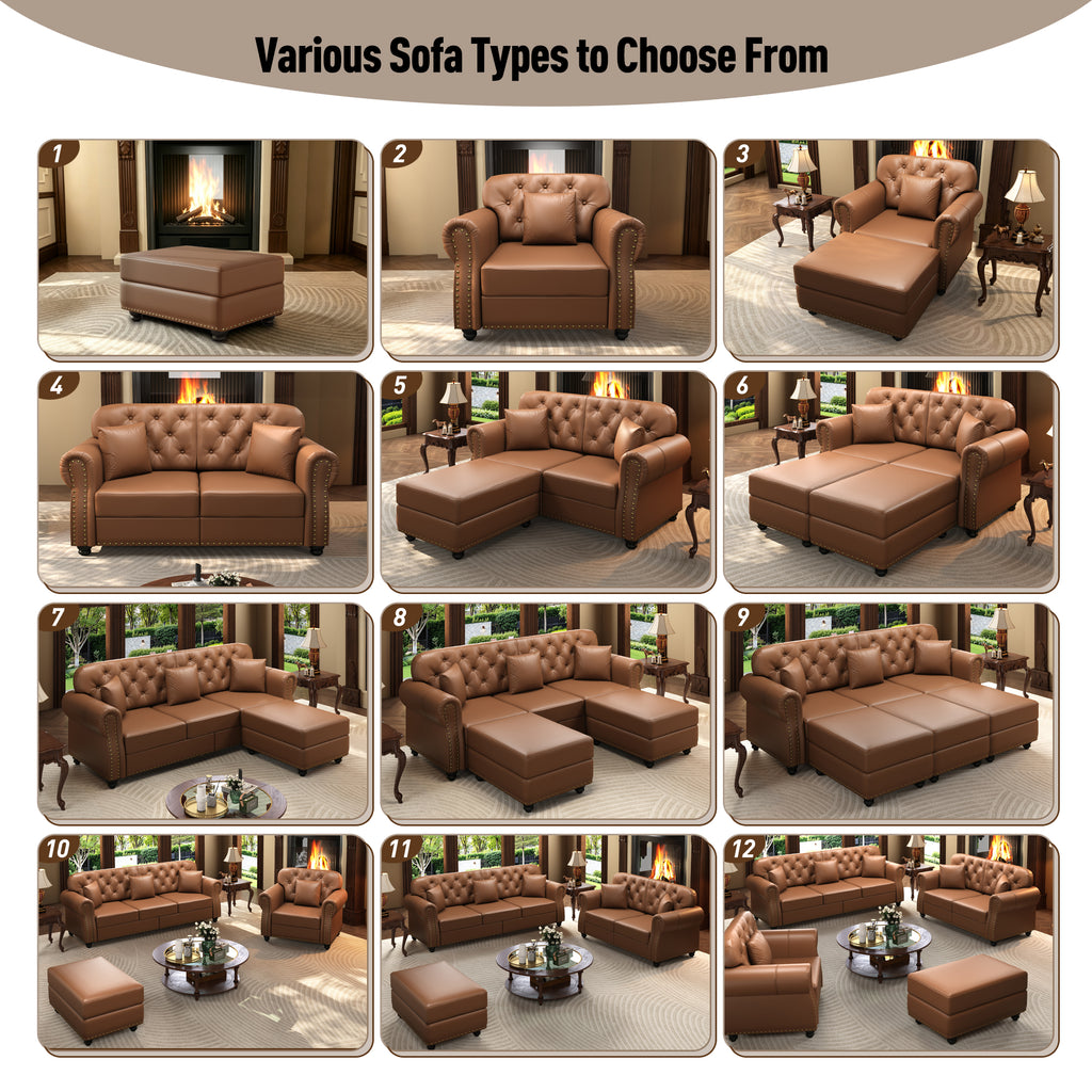 63" Upholstered Faux Leather Sofa with Nailhead Trim