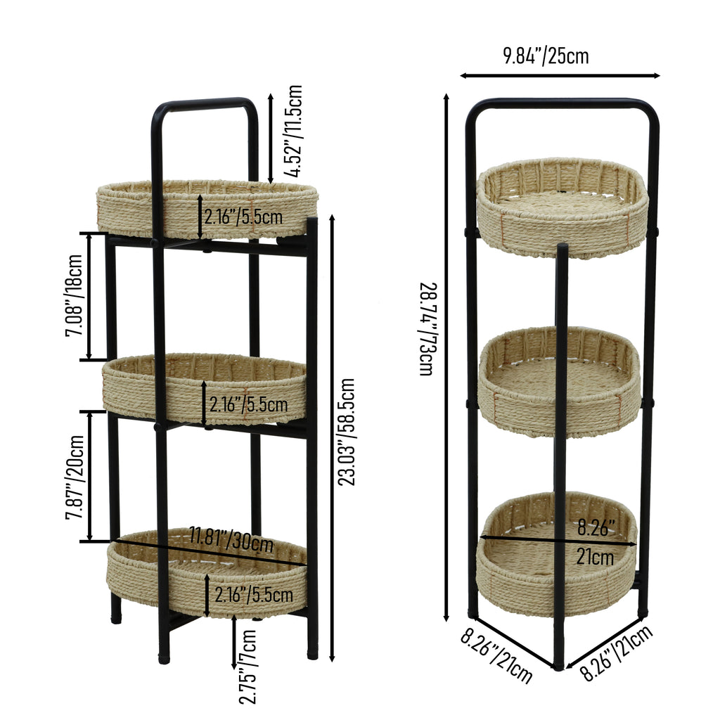 3 Tiers Tray Tables Paper Rope Woven Side Table