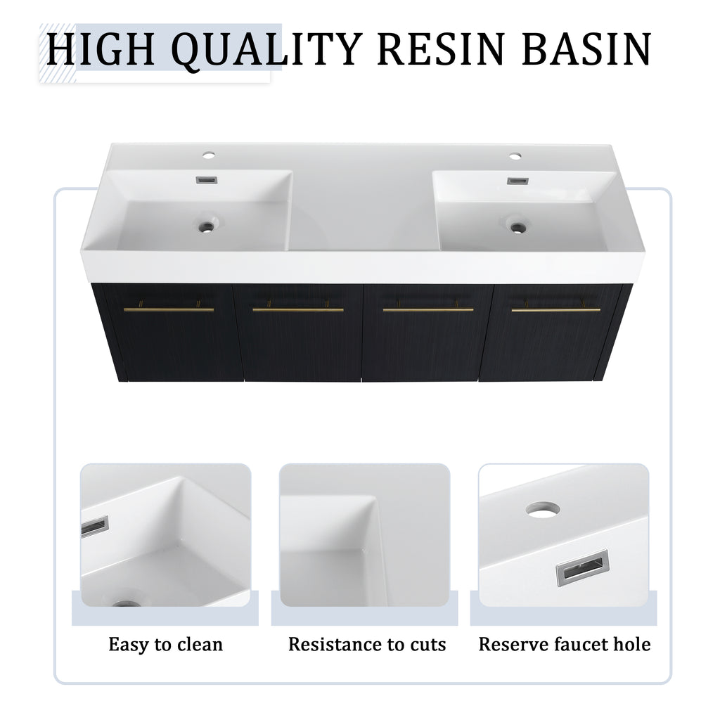 60 Inch Wall-Mounted Bathroom Vanity with Sink and Storage Rack