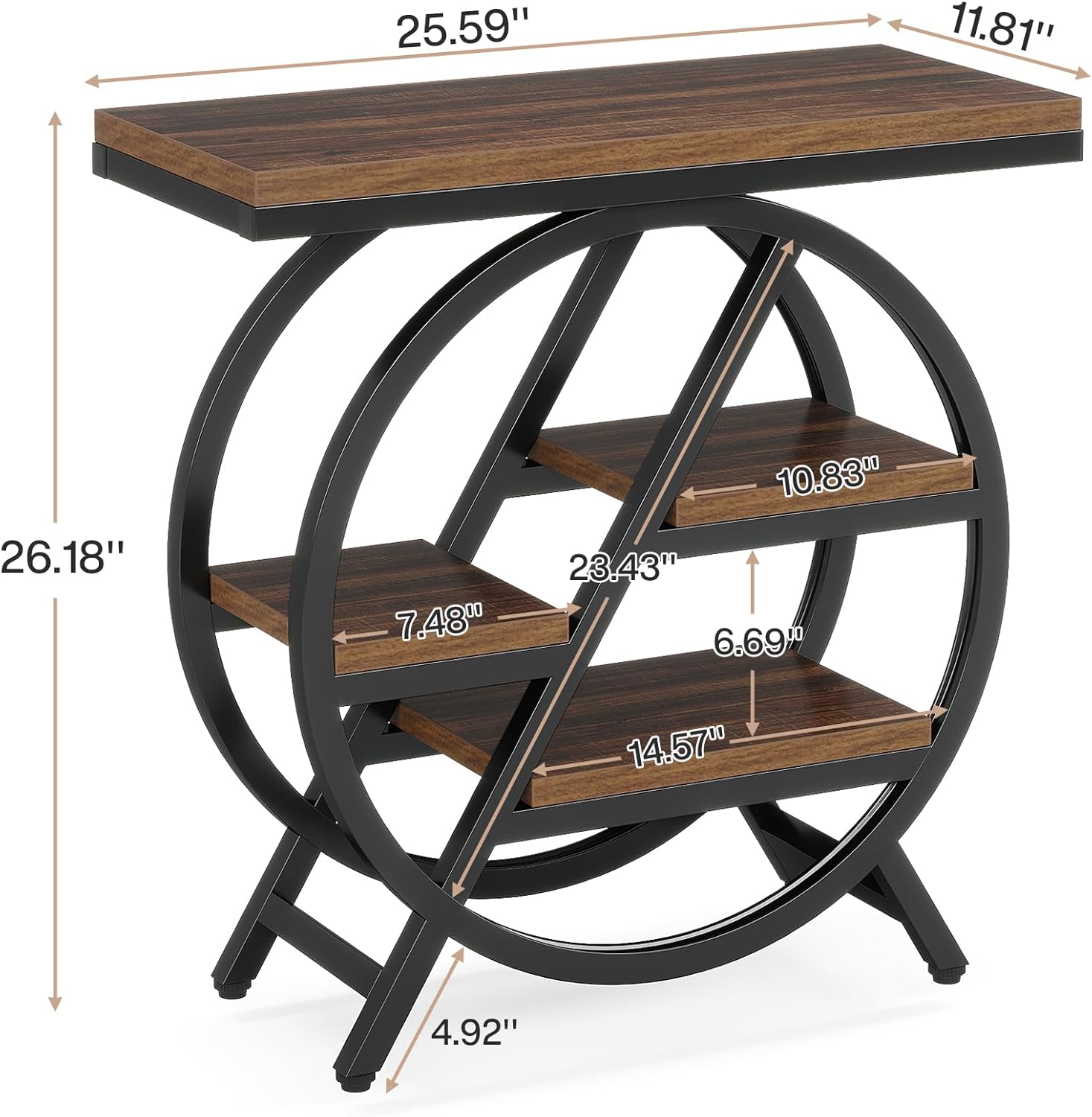 25.59 Inches 3-Tier Narrow End Table with Storage