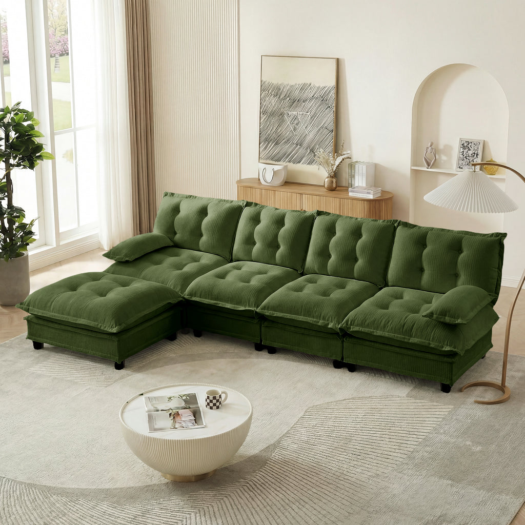 138" L Shaped Modern Sofa Modular Sectional Cloud Couch with Ottoman