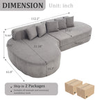 Boneless L-Shape Sectional Curved Sofa with Pillows
