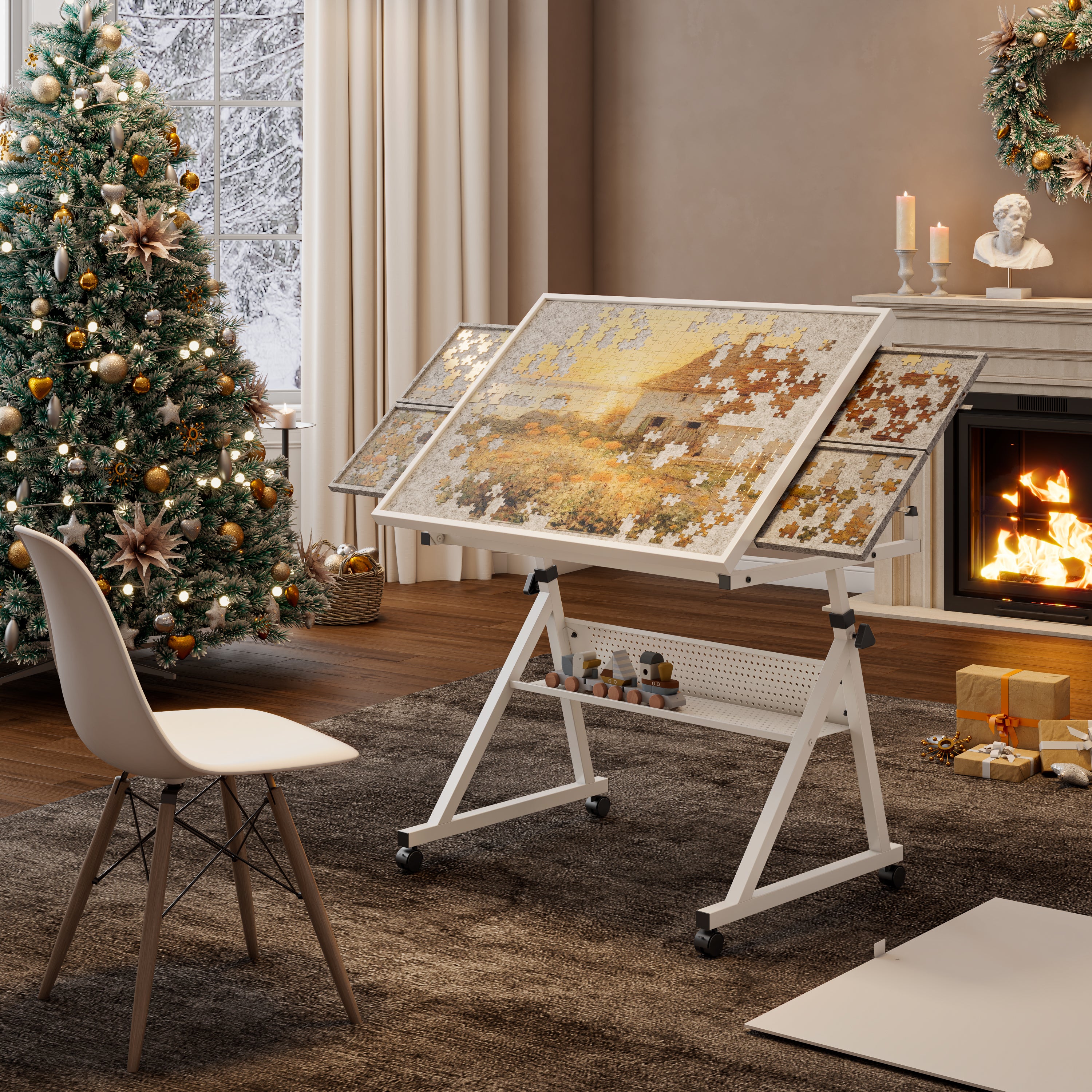 1500 Piece Jigsaw Puzzle Metal Table with 4 Trays