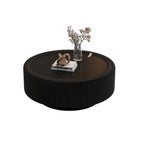 Black Round Fluted Coffee Table with Tempered Glass Top