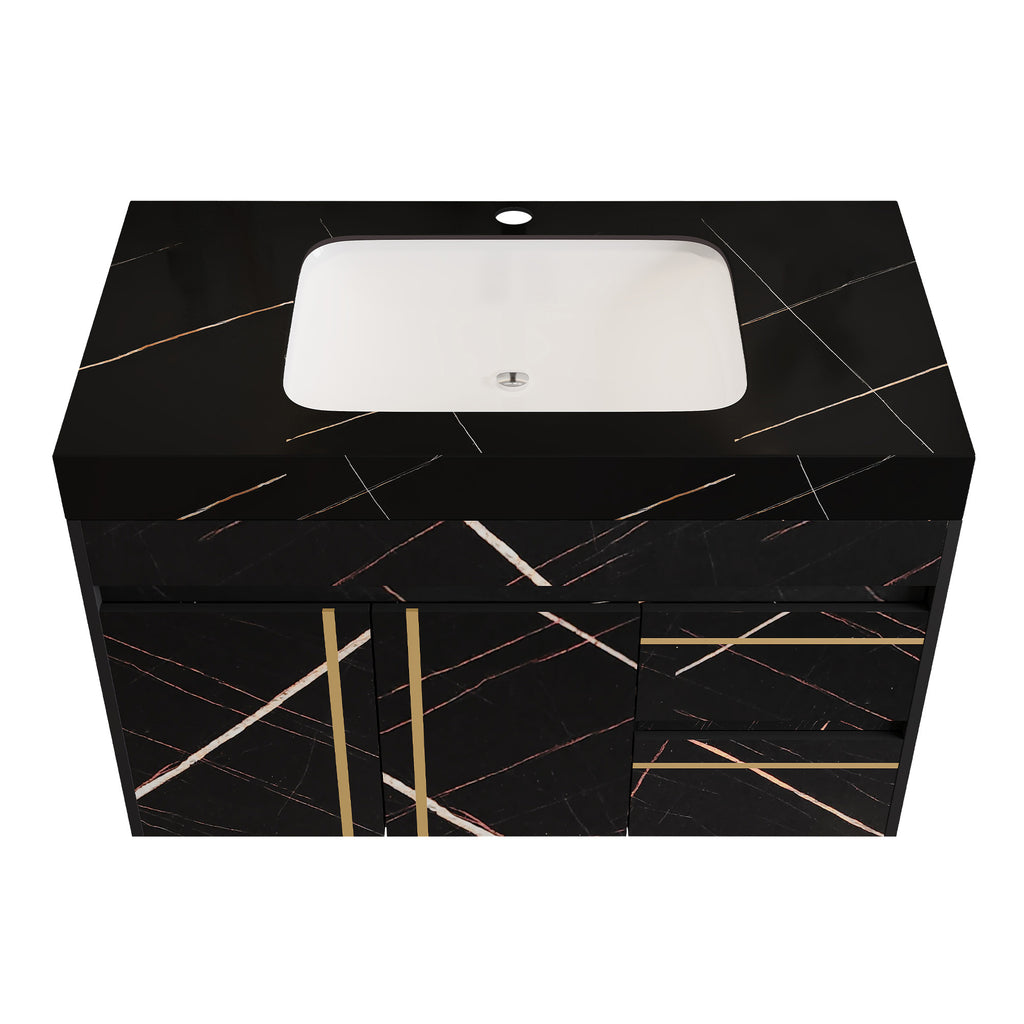35.2 in Floating Bathroom Vanity with Sink and Faux Marble Top