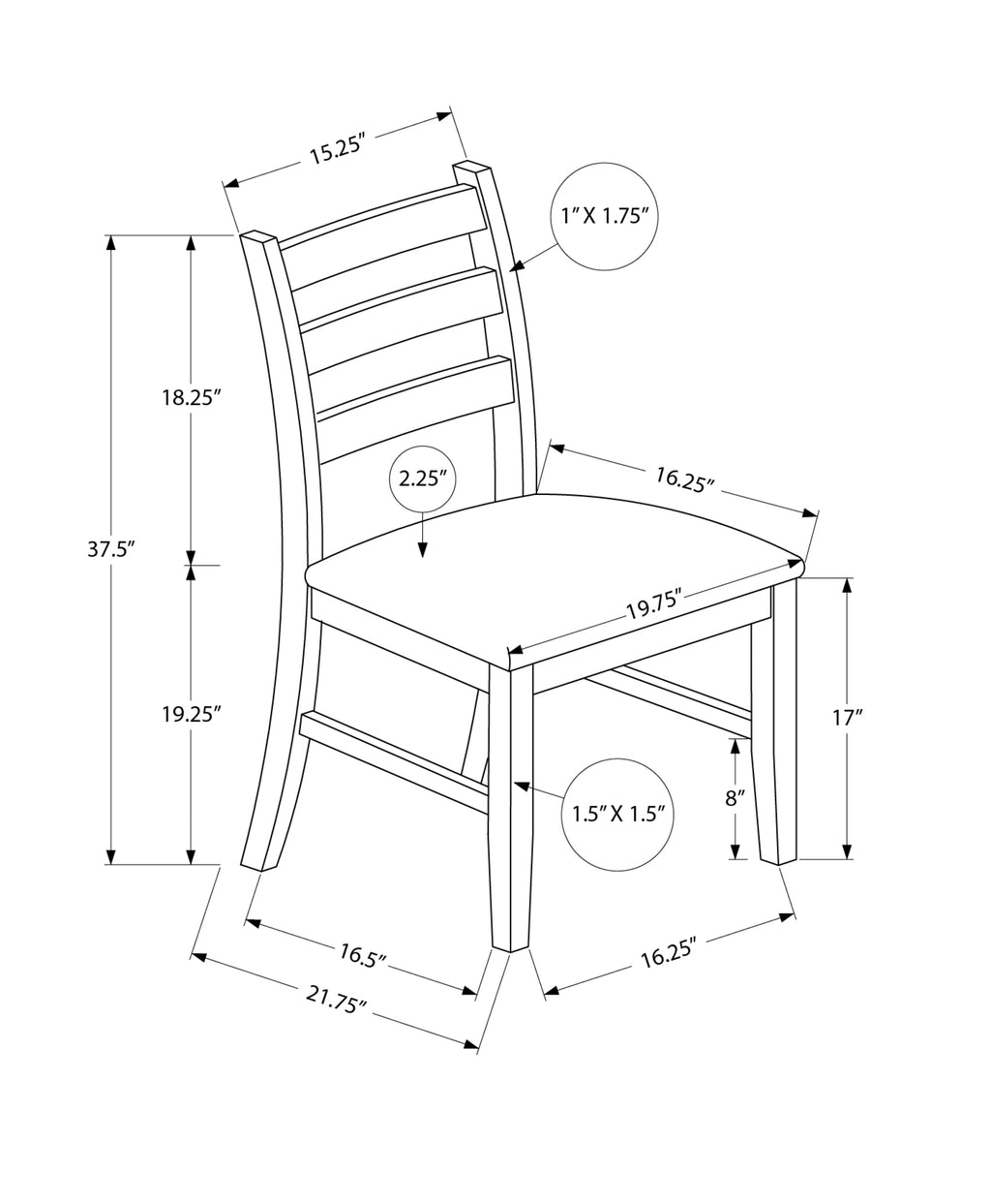 Dining Chair Set of 2, Upholstered, 37" Height