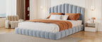 Velvet Upholstered Queen Bed Frame with Shell-Shaped Headboard