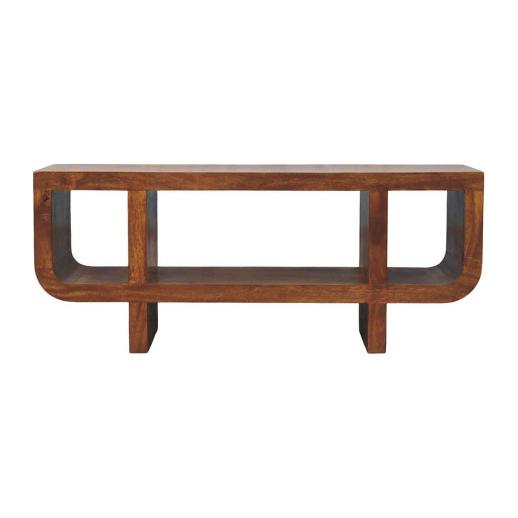 Solid Wood Orion Curved Media Unit, 3 Open Slots, Chestnut