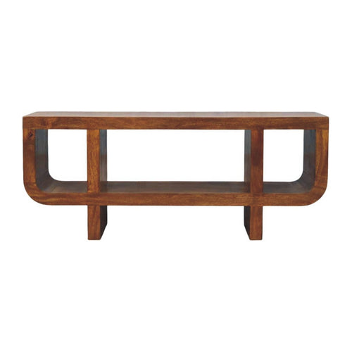 Solid Wood Orion Curved Media Unit, 3 Open Slots, Chestnut