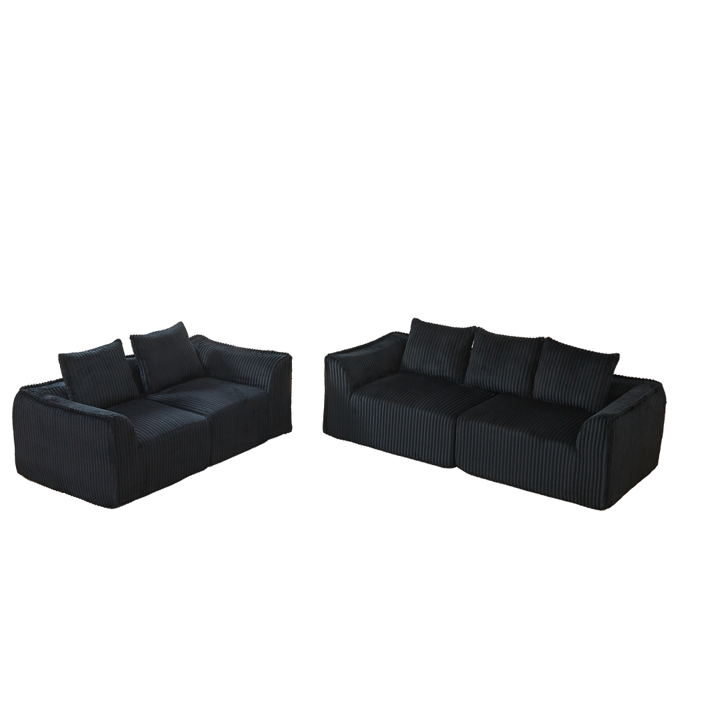 Minimalist 3+2 Seater Corduroy Sofa Set with Curved Lines