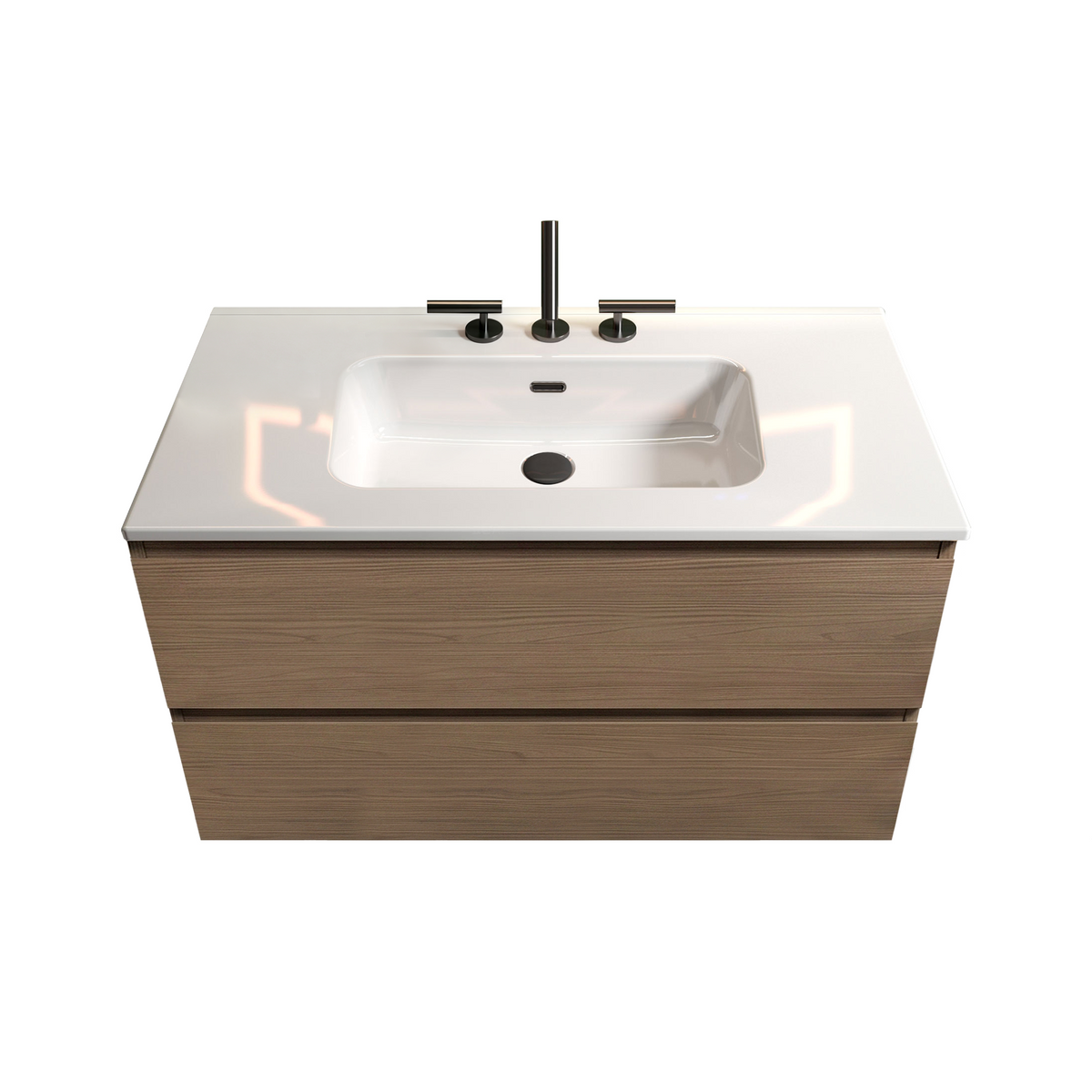 TIA Wall Mount 36" Bathroom Vanity, Walnut Brown, Ceramic Sink