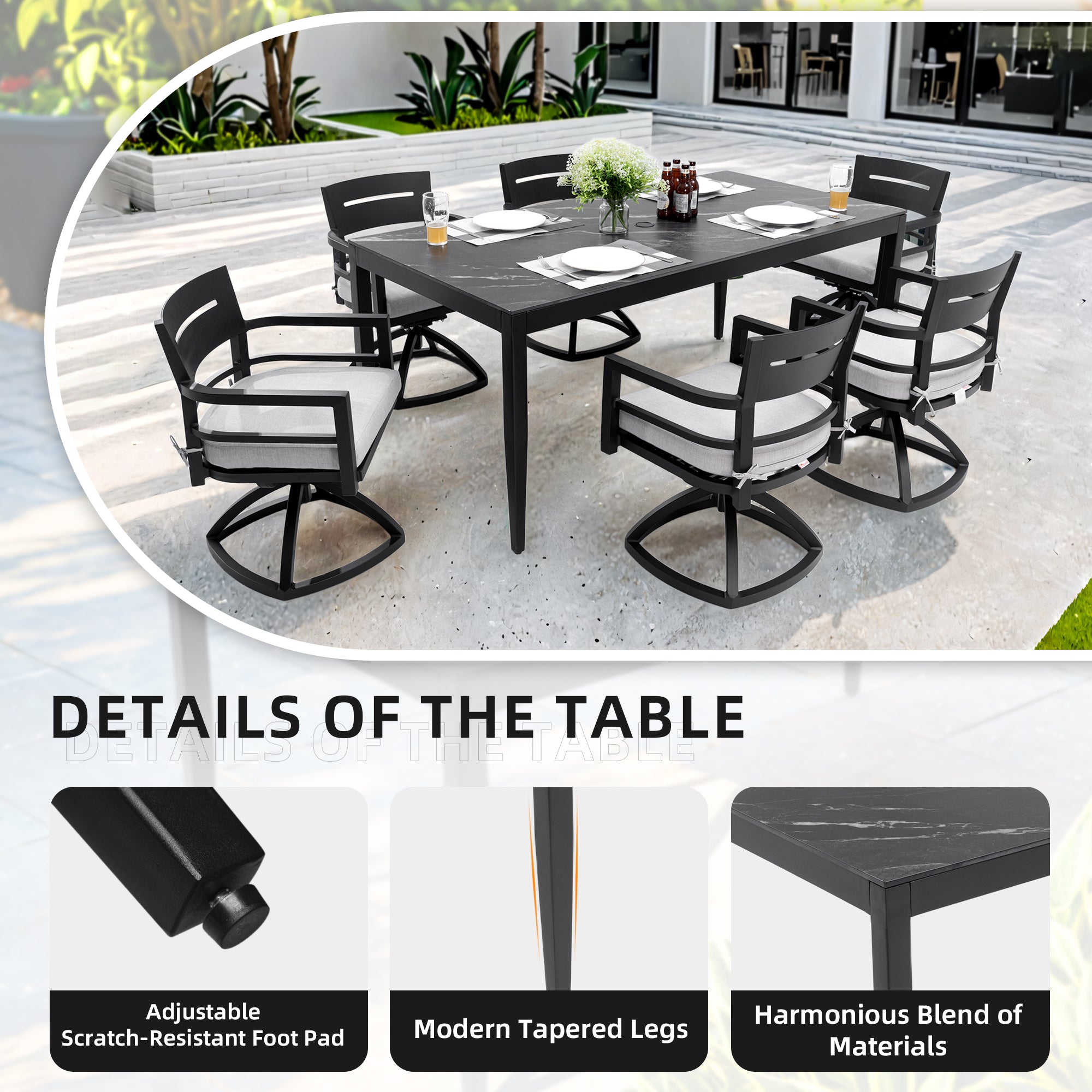 Modern 7-Piece Outdoor Patio Aluminum Dining Set