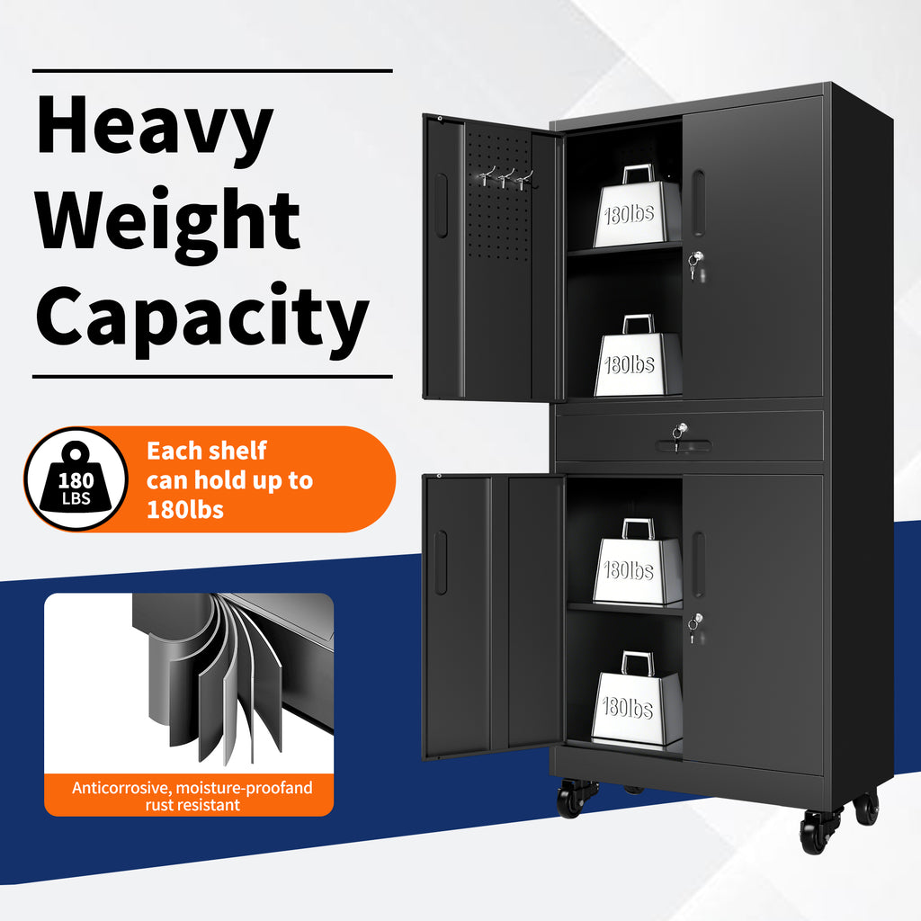 Metal Storage Cabinet with Drawer - Heavy Duty Garage Cabinet